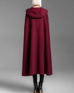 Cape coat with hood, wool poncho jacket, high neck coat, wool cloak coat, wool shawl winter coat, vintage cape(Y1908)