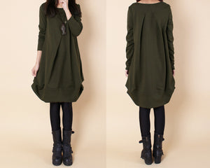 Women's cotton dress/tunic dress/Tunic top women/long t-shirt/long tops/crew neck top/black tunic dress/long sleeve dress Q2068