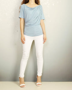 Short sleeve t-shirt, modal cotton top, boho drapes t-shirt, soft gray t-shirt, summer top(Y2049)