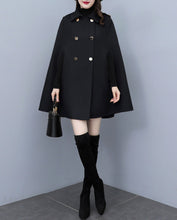 Load image into Gallery viewer, Cape coat Women, wool poncho jacket, wool cloak coat, wool shawl winter coat, double breasted buttoned coat(Y1105)

