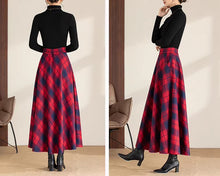 Load image into Gallery viewer, Winter skirt/Maxi skirt/Plaid skirt/Wool skirt/a-line skirt/long skirt/elastic waist skirt/skirt with pockets A0081

