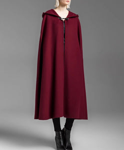 Cape coat with hood, wool poncho jacket, high neck coat, wool cloak coat, wool shawl winter coat, vintage cape(Y1908)