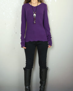 Women's Long Long Sleeves top, purple t-shirt, V-neck top, bottoming Cotton t-Shirt, form fitting top(Y2080)