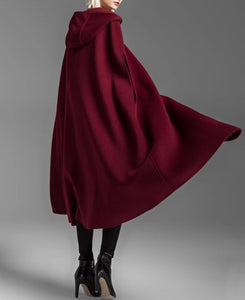 Cape coat with hood, wool poncho jacket, high neck coat, wool cloak coat, wool shawl winter coat, vintage cape(Y1908)