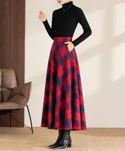 Load image into Gallery viewer, Winter skirt/Maxi skirt/Plaid skirt/Wool skirt/a-line skirt/long skirt/elastic waist skirt/skirt with pockets A0081
