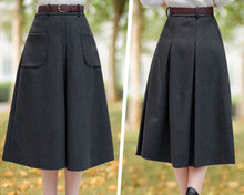 Load image into Gallery viewer, Winter skirt/Wool skirt/Midi skirt/A-line skirt/pleated skirt/black skirt/skirt with pockets A0010
