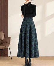 Load image into Gallery viewer, Winter skirt/Maxi skirt/Plaid skirt/Wool skirt/a-line skirt/long skirt/elastic waist skirt/skirt with pockets A0081
