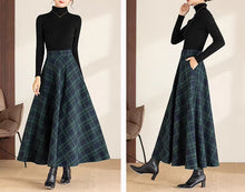 Load image into Gallery viewer, Winter skirt/Maxi skirt/Plaid skirt/Wool skirt/a-line skirt/long skirt/elastic waist skirt/skirt with pockets A0081
