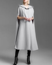 Load image into Gallery viewer, Cape coat with hood, wool poncho jacket, high neck coat, wool cloak coat, wool shawl winter coat, vintage cape(Y1908)
