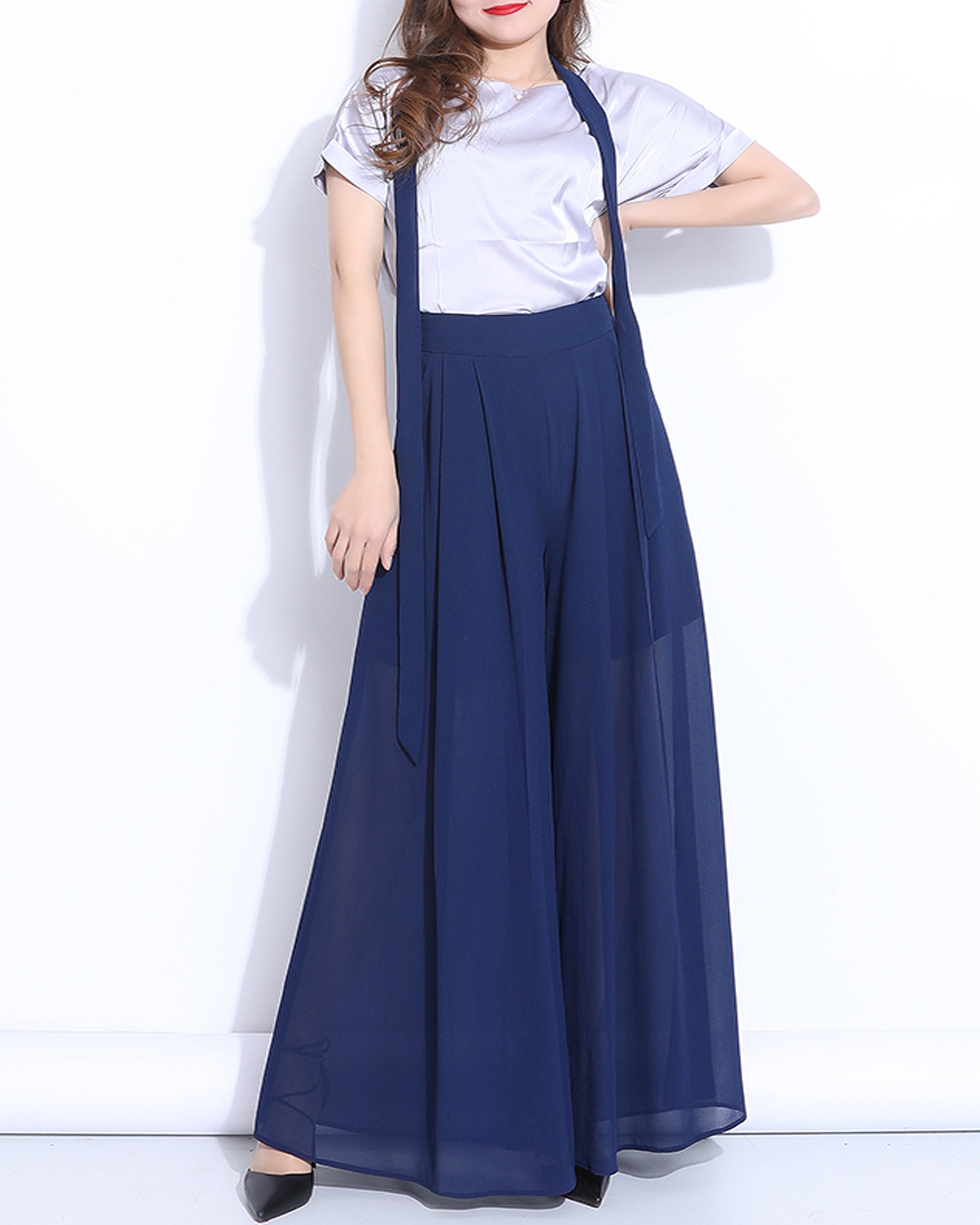 【BAON】Merend Summer Slacks Skirt Pants MarinaVida Summer Women Ruffle Skirt Palazzo Mid Waist Pants