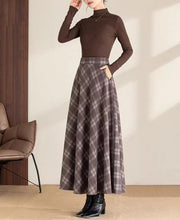 Load image into Gallery viewer, Winter skirt/Maxi skirt/Plaid skirt/Wool skirt/a-line skirt/long skirt/elastic waist skirt/skirt with pockets A0081
