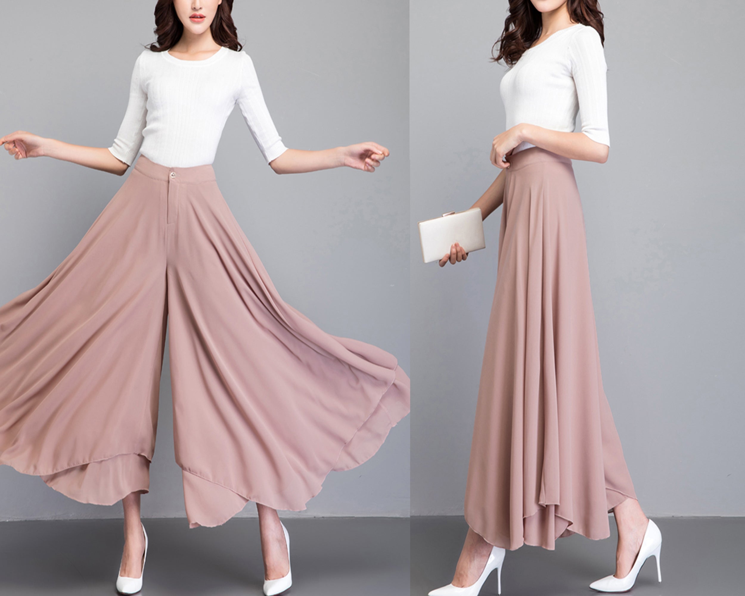 Chiffon Skirt Pants, Women's Cropped Pants, wide leg Pants