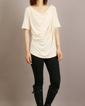 Load image into Gallery viewer, Short sleeve t-shirt, modal cotton top, boho drapes t-shirt, soft gray t-shirt, summer top(Y2049)
