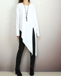 Women's cotton tunic top, asymmetrical t-shirt, oversized tunic dress, casual customized tops, long t-shirt(Y2138)