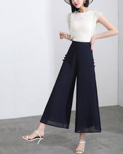 Load image into Gallery viewer, Women elastic waist Pants/cropped pants/chiffon pants/Wide leg pants/chiffon skirt pants/black pants/Plus Size pants P0038
