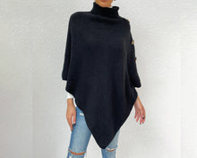 Load image into Gallery viewer, Turtleneck shawl, sweater poncho women, boho shawl, pullover sweater, cape top, high neck sweaters cape(P1085)
