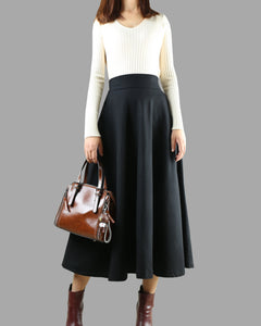 Wool skirt/Maxi skirt/winter skirt/a-line skirt/pleated skirt/dark blue skirt/elastic waist skirt/skirt with pockets A05
