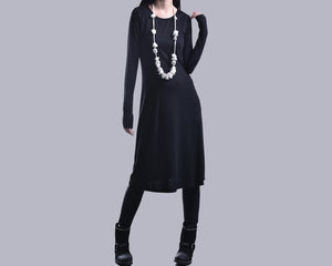 Women's cotton dress set/asymmetrical dress/plus size dress/long sleeve dress/layered dress/oversized dress/v-neck dress Q08