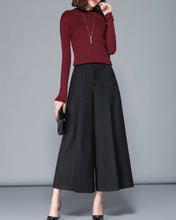 Load image into Gallery viewer, Wool skirt pants, Wool pants women, cropped pants, wide leg pants, loose pants, women trousers, winter pants (K3108)
