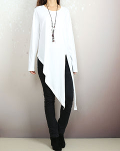 Women's cotton tunic top, asymmetrical t-shirt, oversized tunic dress, casual customized tops, long t-shirt(Y2138)