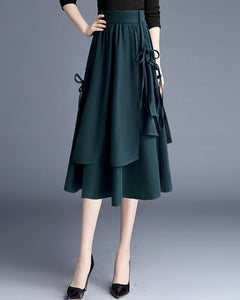 Cotton skirt/Midi skirt/a-line skirt/black skirt/elastic waist skirt/asymmetrical skirt/layered skirt L0058