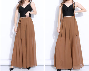 Wide leg Pants, Chiffon Skirt Pants, Summer Pants, Women's Pants, Chiffon trousers, long pants, elastic waist pants (K2039)