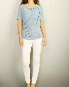 Short sleeve t-shirt, modal cotton top, boho drapes t-shirt, soft gray t-shirt, summer top(Y2049)