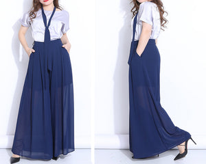 Wide leg Pants, Chiffon Skirt Pants, Summer Pants, Women's Pants, Chiffon trousers, long pants, elastic waist pants (K2039)