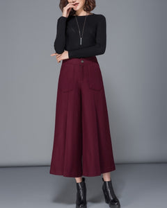 Wool skirt pants, Wool pants women, cropped pants, wide leg pants, loose pants, women trousers, winter pants (K3108)