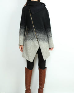 Wool Gradient Color Coat/Asymmetrical jacket/Winter Jacket/Wool Coat/Trench Coat/zipper coat/Long Overcoat(Y5130)