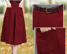 Load image into Gallery viewer, Winter skirt/Wool skirt/Midi skirt/A-line skirt/pleated skirt/black skirt/skirt with pockets A0010
