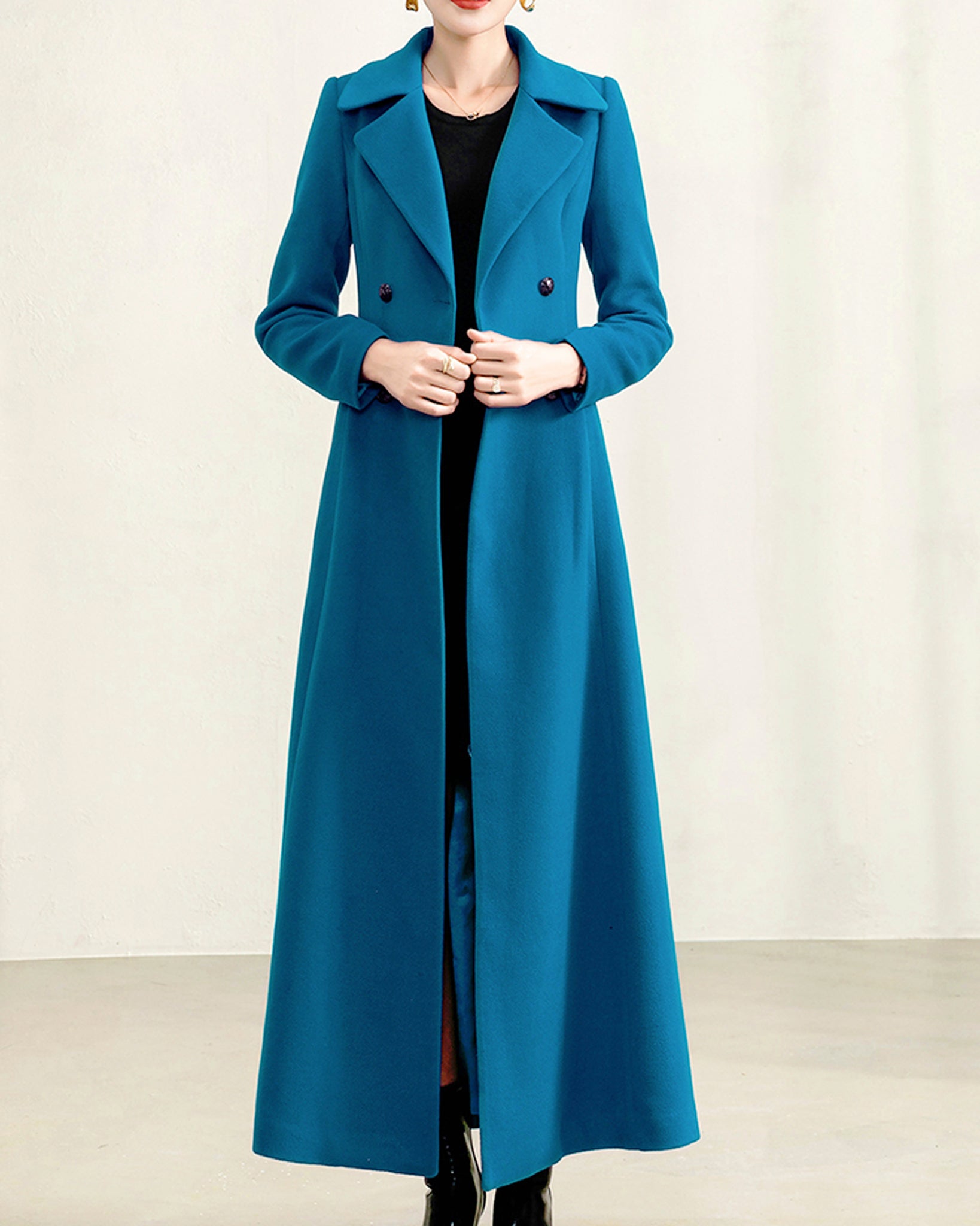 Long wool coat, wool jacket, coat dress, blue coat, winter coat, flare coat, buttoned jacket, wool overcoat (Y2172) L(US 14) / Black Long wool coat, wool jacket, coat dress, blue coat, winter coat, flare coat, buttoned jacket, wool overcoat (Y2172) L(US 14) / Black