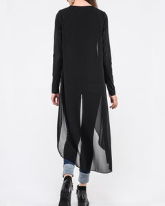 Asymmetrical t-shirt, Cotton and chiffon t-shirt, Long sleeve top, crew neck t-shirts, cotton top, patchwork t-shirt(Y1191L)