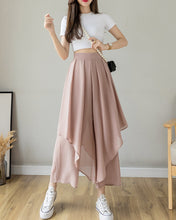 Load image into Gallery viewer, Women black pants/Cropped skirt pants/chiffon pants/high waist trousers/wide leg pants/elastic waist Pants P0028
