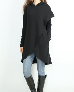 Oversized hoodie for women, asymmetrical thick cotton fleece hoodie, plus size sweatshirt, long tops, casual customized hoodie(Y2076)