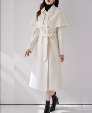 Load image into Gallery viewer, Cape coat, Wool Coat women, white coat, Long Wool Jacket, Coat dress, Winter Coat, Trench Coat, midi coat, Belt Coat, Handmade Coat(Y1109)
