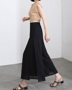 Women elastic waist Pants/cropped pants/chiffon pants/Wide leg pants/chiffon skirt pants/black pants/Plus Size pants P0038