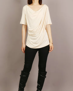 Short sleeve t-shirt, modal cotton top, boho drapes t-shirt, soft gray t-shirt, summer top(Y2049)