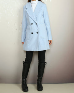 Overcoat women, double breasted coat, wool jacket, long coat, winter coat, light blue jacket(Y2118)