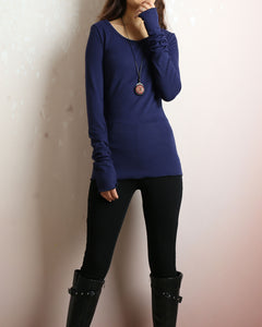 Women's Long Long Sleeves top, purple t-shirt, V-neck top, bottoming Cotton t-Shirt, form fitting top(Y2080)