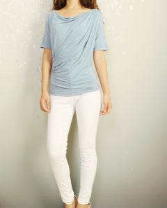 Short sleeve t-shirt, modal cotton top, boho drapes t-shirt, soft gray t-shirt, summer top(Y2049)