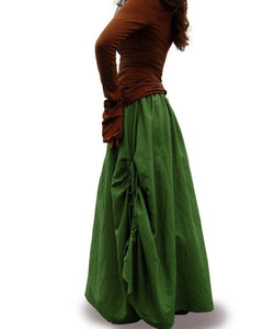 Linen skirt/Maxi skirt/long skirt/a-line skirt/green skirt/dark blue skirt/elastic waist skirt L001