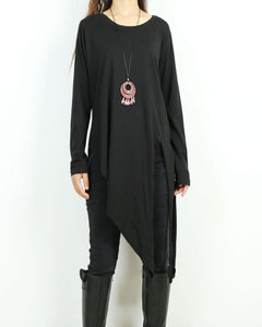 Women's cotton tunic top, asymmetrical t-shirt, oversized tunic dress, casual customized tops, long t-shirt(Y2138)