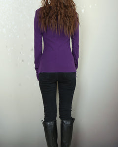 Women's Long Long Sleeves top, purple t-shirt, V-neck top, bottoming Cotton t-Shirt, form fitting top(Y2080)
