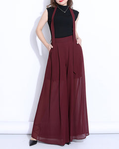 Wide leg Pants, Chiffon Skirt Pants, Summer Pants, Women's Pants, Chiffon trousers, long pants, elastic waist pants (K2039)