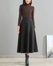 Load image into Gallery viewer, Wool skirt/Midi skirt/Winter skirt/A-line skirt/dark blue skirt/elastic waist skirt/skirt with pockets/customized skirt A008
