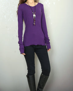 Women's Long Long Sleeves top, purple t-shirt, V-neck top, bottoming Cotton t-Shirt, form fitting top(Y2080)