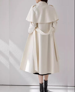 Cape coat, Wool Coat women, white coat, Long Wool Jacket, Coat dress, Winter Coat, Trench Coat, midi coat, Belt Coat, Handmade Coat(Y1109)