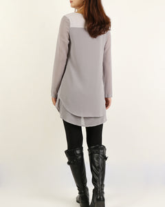 Asymmetrical t-shirt, Cotton and chiffon t-shirt, Long sleeve top, crew neck t-shirts, cotton top, patchwork t-shirt(Y1192)