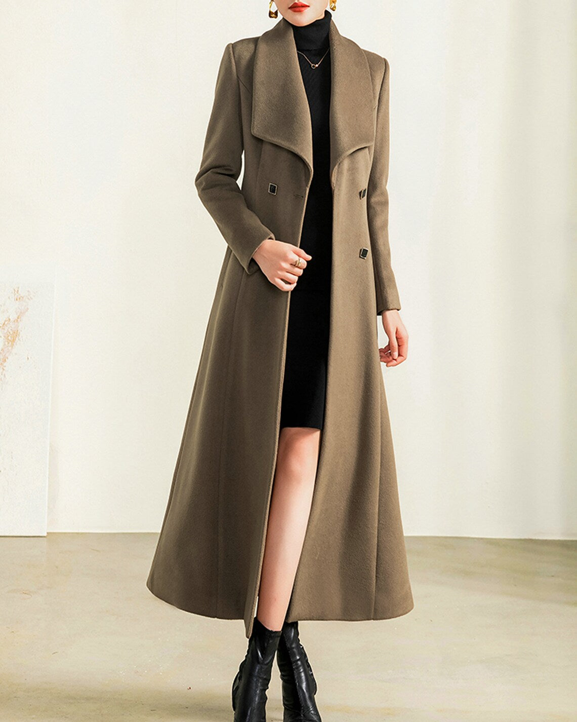 Wool coat for women, maxi coat, coat dress, winter coat, flare coat, buttoned jacket, Wool overcoat, coat with pockets (Y2165) XL(US 18) / Brown Wool coat for women, maxi coat, coat dress, winter coat, flare coat, buttoned jacket, Wool overcoat, coat with pockets (Y2165) XL(US 18) / Brown